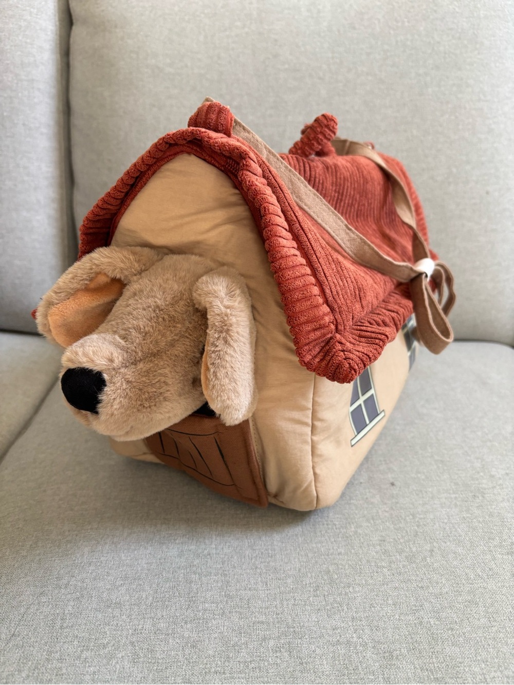 NWT Zara Beige and Rust Plush Dog House Kids Bag